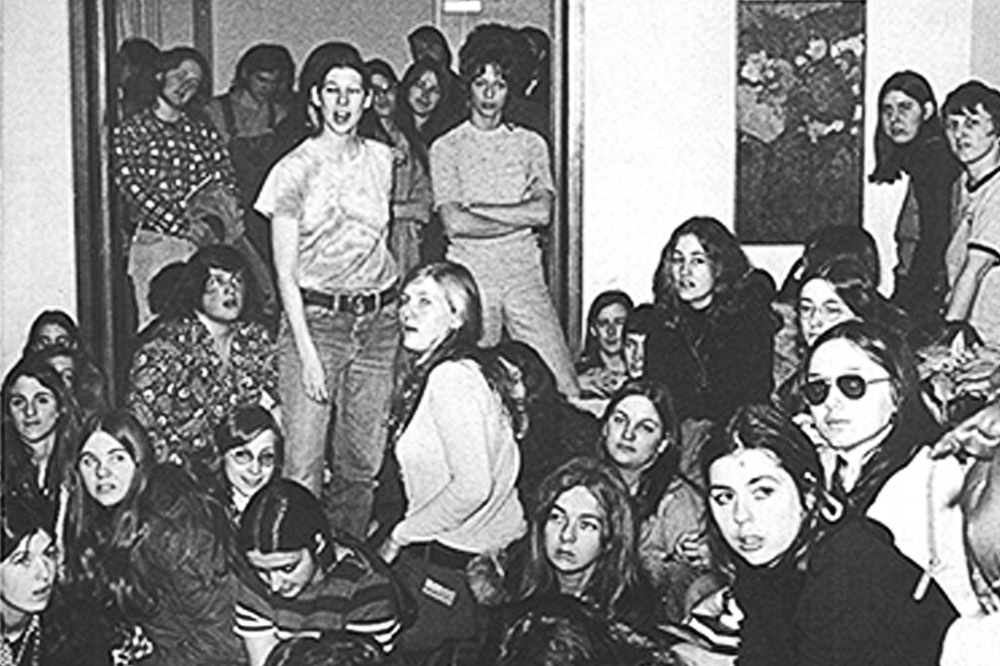 Photo from the 1975 Nutmeg Yearbook illustrate support for women’s issues on campus in the 1970s.